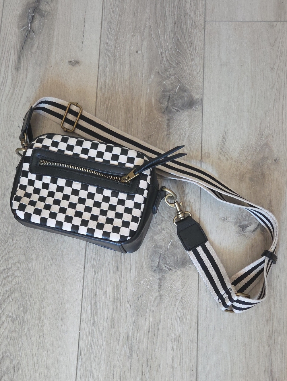 Woven Leather Checkered Crossbody Bag